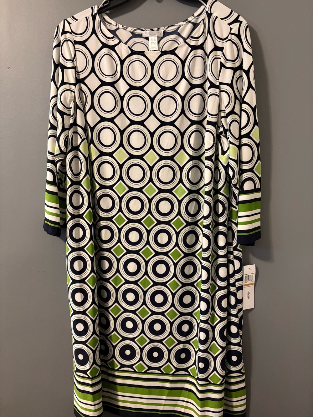 London Times Black, White & Lime Geometric Midi Dress